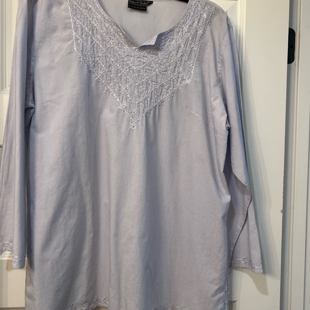 Women's Light blue  Embroidered Top